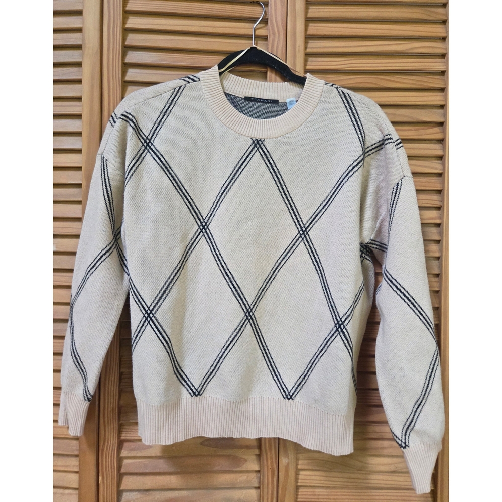 Tahari Beige and Black Knit Sweater